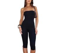 MeeQee Combinaison Femme Sexy Moulante Bandeau Combishort Sport Yoga Jumpsuit Sans Manches Épaules Midi Bodycon Romper Élastique Skinny Une Pièce Playsuit Été Chic Décontracté Slim Barboteuses