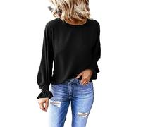 MeeQee Femme Chemisier et Blouse à Manches Longues et col Rond Chic et Élégant Chemise Lanternes Manches Mousseline Haut Casual Amples Blouse Tops pour Automne Hiver