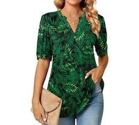 MeeQee Femmes Casual Top Unique Manches moelleuses V - Neck t - Shirt Tunique Base Top avec imprimé Printemps/été (Multicolore, Taille M - XL)