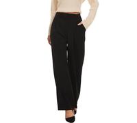 MeeQee Pantalon Femme Jambe Droite Palazzo Pantalon Taille Haute Extensible avec Bouton Décontractés Travail Pants avec Poches Léger Elegant Longueur Droit Pantalon Large
