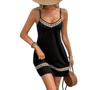MeeQee Robe De Plage pour Femme Cache Maillot de Bain D'été Robe Sexy Beach Min Robes à Bretelles Col en V Tunique de Plage Courte Décontracté Bikini Cover Up Bohème Beachwear