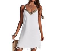 MeeQee Robe De Plage pour Femme Robe D'été à Bretelles Sexy Col en V Mini Robe de Maillot de Bain Bohème Bikini Cover Up Cache-Maillots et Sarongs Couvrir Beachwear