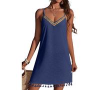 MeeQee Robe De Plage pour Femme Robe D'été à Bretelles Sexy Col en V Mini Robe de Maillot de Bain Bohème Bikini Cover Up Cache-Maillots et Sarongs Couvrir Beachwear