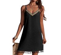 MeeQee Robe De Plage pour Femme Robe D'été à Bretelles Sexy Col en V Mini Robe de Maillot de Bain Bohème Bikini Cover Up Cache-Maillots et Sarongs Couvrir Beachwear