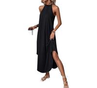 MeeQee Robe D'été Femme Longue Maxi Robes sans Manches Casual Dos Nu Dress Élégant Cassique Couleur Unie Débardeur Robes Lâche Longue et Fluide Décontracté Robe de Plage