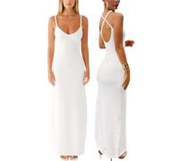 MeeQee Robe Femme Sexy Dos Nu Maxi Robe sans Manches Elégant Spaghetti Bretelle Bodycon Robes de Soirée Longue D'éte Casual Robes pour Cocktail Party Clubbing Fête