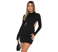 MeeQee Robe Femmes Manches Longues Sexy Dos Nu avec Mini Robe Bandage de FêTe Coupe éTroite Milieuà Col Roulé Confortable/M