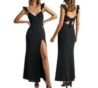 MeeQee Robe Longue Femme Sexy Moulante Maxi Robes sans Manches Dos Nu Bodycon Robe à Volants Bretelles Fendue Robes de Soirée D'été Elégant Slim Fit Maxi Dress pour Cocktail Party Clubbing