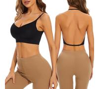 MeeQee Soutien Gorge Dos Nu pour Femme Push Up Invisible Soutien Gorge sans Dos Couture Sport Bretelles Convertibles Diverses Façons de Porter des Black/S