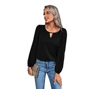 MeeQee T-Shirts à Manches Longues Femme Chemisier Col V Mode Décontracté Ample Chemise Tops avec Poignets Elastiqués Confortable Mousseline Chic Plissés Blouses Élégant Couleur Unie Shirt pour Femme