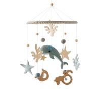 Meer Welt Carillon éolien, mobile 3D, en bois, avec boules de feutre, pour lit de bébé, garçon et fille, pour lit de bébé, garçon et fille, bleu