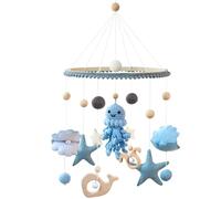 Meer Welt Carillon éolien mobile pour bébé avec boules en feutre, pieuvre 3D crocheté à la main avec coquillages et étoiles, cloche de lit en bois, pendentif pour lit de bébé, garçon et fille