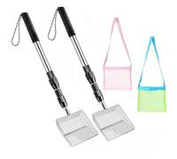 Meeresfrüchte Greifer Kit - Ausziehbare Metalleinheit inklusive Netztasche, Ergonomische Siebschaufel Sandreinigung, Stabiler Metallstiel | Ostsee Nordsee Muschelsuche Strandspaziergang Abenteuer Hobb