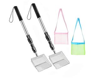 Meeresfrüchte Greifer Kit - Ausziehbare Metalleinheit inklusive Netztasche, Ergonomische Siebschaufel Sandreinigung, Stabiler Metallstiel | Ostsee Nordsee Muschelsuche Strandspaziergang Abenteuer Hobb