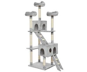 Meerveil Arbre à Chat Griffe de Chat Cadre d'escalade de Chat Planche à Gratter Jouet Boule de Cheveux Suspendu Double Plateforme, Hamac, Hauteur 186cm (Gris Clair) 1 Unité (Lot de 1)