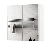 Meerveil - Armoire de Toilette Miroir - Miroir Mural Salle de Bain avec 2 Portes Miroir Pleine 2 Etagères Bois Moderne, 45 x 13 x 45 cm Blanc