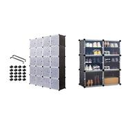 Meerveil Armoire Penderie Portable, Étagère de Rangement, Cubes de Stockage Modulaire en Plastique en métal & Rangement Chaussure, Armoire à Chaussures, Étagère à Chaussures avec 6 Cubes en Plastique