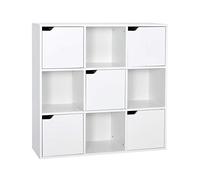 Meerveil Étagère de Rangement 9 Cubes Bibliothèque en Bois, Inclus 4 Cubes Ouvertes et 5 Cubes avec Portes pour Salon Bureau Style Moderne, Blanc (9 Cubes) 90 D x 30,3 W x 90 H cm