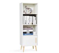 Meerveil - Bibliothèque - Meuble de Rangement avec 1 Porte et 3 Casiers en Bois Style Scandinave pour Salon Chambre 42 x 30 x 127 cm, Blanc H1071ST05WT
