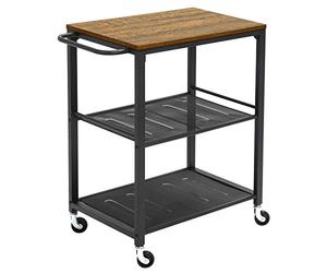 Meerveil Chariot de Service à 3 Niveaux, Desserte de Style Industriel, Étagère de Cuisine, Cadre Métallique, Étagère de Rangement avec Poignée et Roues, 60 x 40 x 78.5 cm, Marron Rustique et Noir