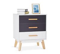 Meerveil - Commode - Meuble de Rangement à 3 Tiroirs Couleurs Combinable Style Nordique pour Chambre Salon, 55 x 40 x 66 cm, Blanc et Gris