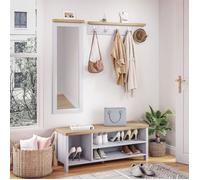 Meerveil Ensemble de Meubles de Couloir, Ensemble de Banc à Chaussures Miroir Mural et Porte-Manteaux, Entrée Couloir, Gris