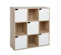 Meerveil Étagère de Rangement 9 Cubes Bibliothèque en Bois Armoire de Rangement, Inclus 4 Cubes Ouvertes et 5 Cubes avec Portes pour Salon Bureau Style Moderne, Chêne