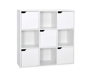 Meerveil Étagère de Rangement 9 Cubes Bibliothèque en Bois, Inclus 4 Cubes Ouvertes et 5 Cubes avec Portes pour Salon Bureau Style Moderne, Blanc (9 Cubes) 90 D x 30,3 W x 90 H cm