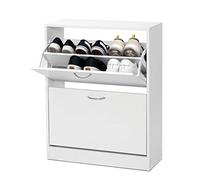 Meerveil Meuble à Chaussures à 2 abattants, Rangement pour Chaussures 2 Niveaux, Étagère à Chaussures, 63 x 24 x 81 cm(Blanc)