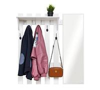 Meerveil Porte Manteau Mural avec Miroir, 5 Crochets pour Manteau avec Étagère Mural Moderne pour Le Couloir l'Entrée, 100 x 22 x 106 cm (Blanc)