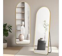 MEESALISA Miroir sur pied - 146 x 45 cm - Arche - Avec support - Suspension au sol et au mur - Grand miroir mural avec cadre en métal doré - Miroir mural décoratif pour chambre à coucher, salon