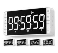 MeesMeek Minuteur Horloge Cuisine: 99h 59min 59sec Compte à rebours/Montant, Rechargeable, numérique par intervalle, LED 7,8'' Large, 3 luminosités, 5 alarmes, 4 volumes, magnétique (Blanc)