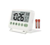 MeesMeek Réveil de Voyage - rétroéclairage à 2 Niveaux, 2 volumes, 12/24h, Calendrier, température, Mode Week-End, répétition, Couverture Pliable, Petite Horloge numérique (Blanc)