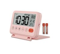 MeesMeek Réveil de Voyage - rétroéclairage à 2 Niveaux, 2 volumes, 12/24h, Calendrier, température, Mode Week-End, répétition, Couverture Pliable, Petite Horloge numérique (Rose)