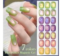 MEET ACROSS 7PIÈCES/SET 7ML Vernis à ongles gel magnétique à l'œil de chat parfumé aux fruits, vernis à tremper UV LED, fournitures pour ongles, paillettes, perles de verre vert et violet, salon d'ong