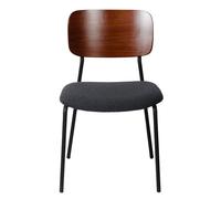 Meet Chaise visiteur Lisa - Revêtement tissus bou nthracite - Dossier Noyer - Lot de 2