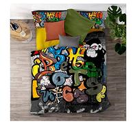 Meet Ensemble De Literie Graffiti Couleur Hip Hop Housse De Couette Et Taie 80% Microfibre + 20% Coton avec Fermeture à Glissière Dissimulée (Style 02,140x200cm(1.2MBed))