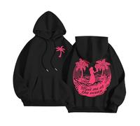 Meet Me At The Ocean Sweat à capuche bouffant rose pour femmes et adolescentes - Chandail surdimensionné à manches longues Y2K avec poche, Noir , XXXXL
