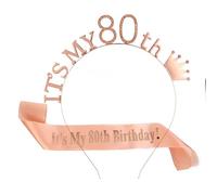 Meet-shop Couronne Anniversaire Ans,Bandeau Anniversaire Tiara Cristal Couronne Bandeau 80th Anniversaire Fille Sash Anniversaire pour Couronne de Mariée Proms de Mariage Concours Princesse Parties