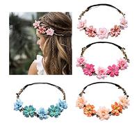 Meet-shop Couronnes de Fleurs,Florale Bandeau 4 Pack Guirlande de Fleur Bandeau Couronne de Fleur Hawaïenne Luau avec Ruban Élastique pour Femmes Filles Fête Mariage Voyage