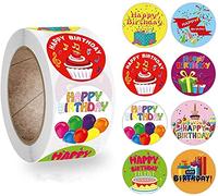 Meet-shop Récompenses Autocollants, Joyeux Anniversaire Stickers 500 Pièces Autocollants Anniversaire Étiquette Adhésives Rouleau pour Enfants Cadeau Anniversaire Fête Décoration et Bricolage