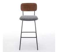 Meet Tabouret de bar LISA - Dossier Noyer - Revêtement tissu anthracite - Lot de 2