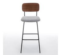 Meet Tabouret de bar LISA - Dossier Noyer - Revêtement tissu gris - Lot de 2