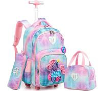 Meetbelify Zaino rotante per ragazze Zaini unicorno con rotelle per bambini delle elementari Tie Dye Set di valigie carine per il viaggio del portatile per ragazze di età compresa tra 6 e 8 anni