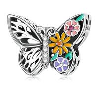 MEETCCY Breloque fleur violette en argent sterling 925 avec ange, œil de croix et papillon pour bracelets Love Wife Mum Nan, Fleur