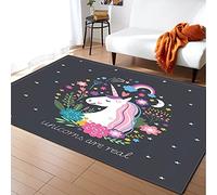 MeeTe Dessin Animé Licorne Tapis Doux Tapis Mince Fille Chambre Dame Salon Couleur Cheval Porte-Bonheur Rose Violet Bleu Tapis (Couleur 02,150_x_200_cm)