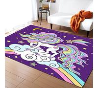 MeeTe Dessin Animé Licorne Tapis Doux Tapis Mince Fille Chambre Dame Salon Couleur Cheval Porte-Bonheur Rose Violet Bleu Tapis (Couleur 05,120_x_160_cm)