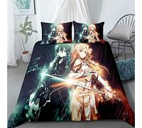 MeeTe Housse De Couette Parure De Lit 3 Pièces Sword Art Online avec Fermeture éclair Extra Douce Et Durable avec 2 Taies d'oreiller (SAO 02,200x200cm(1.5M/1.8MBed))