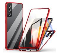Meeter Coque Magnétique Adsorption pour Samsung Galaxy S24+, Étui Métal Cadre Antichoc Bumper Case Cover avec Dual Transparente Verre Trempé, 360 Degré Full Body Protection Housse -Rouge