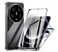 Meeter Coque Magnétique Adsorption pour Xiaomi Mi 14 Ultra, Étui Métal Cadre Antichoc Bumper Case Cover avec Dual Transparente Verre Trempé, 360 Degré Full Body Protection Housse -Argent